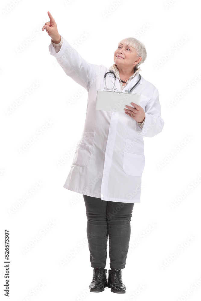 Front view serious medical doctor woman with tablet computer. Front view serious medical doctor woman with tablet computer.