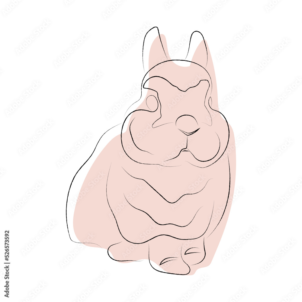 Cute rabbit, bunny, line art, one line art, color spots