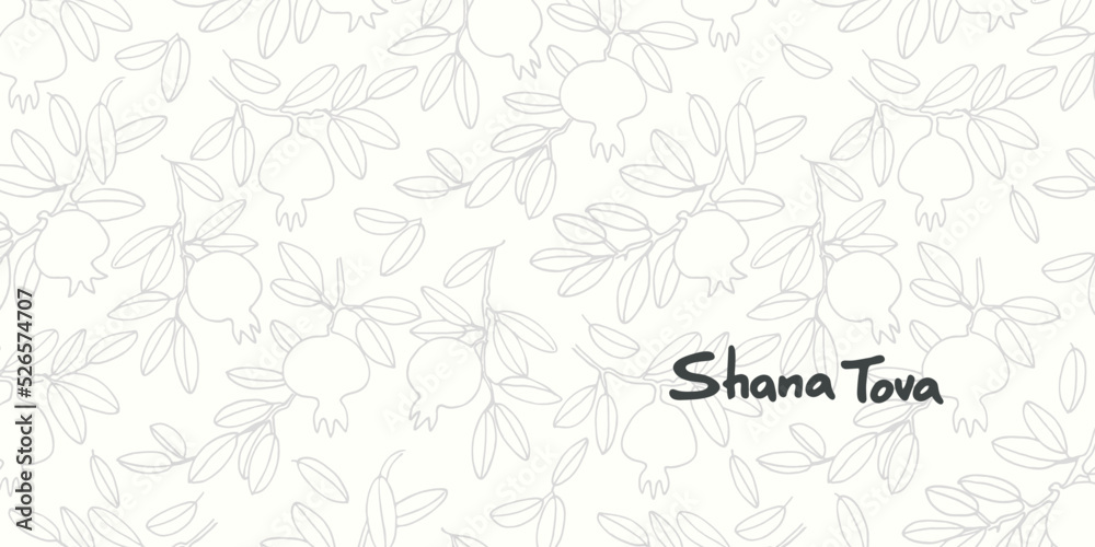 Rosh Hashana greeting vector background. Wishing Happy New Year in Hebrew. Hand-lettered text decorated with hand drawn pomegranate branch. Isolated on the white Rosh Hashana greeting vector background. Wishing Happy New Year in Hebrew. Hand-lettered text decorated with hand drawn pomegranate branch. Isolated on the white