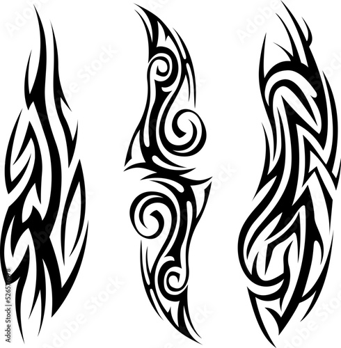 Vector tribal tattoo. Silhouette illustration. Isolated abstract element set.
