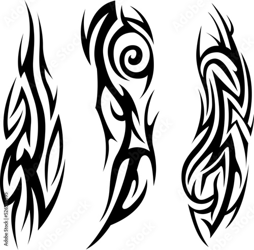 Vector tribal tattoo. Silhouette illustration. Isolated abstract element set. 