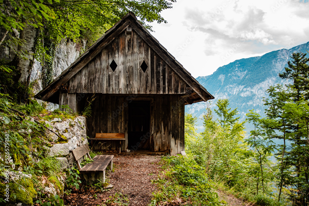 Obraz premium Hütte am Wanderweg über Hallstatt