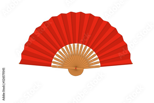 hand fan, oriental folding fan illustration red