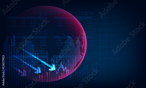 The covid 19 or corona virus impacts Crisis and loss the global economy and financial business. the coronavirus weakens the economy.bar graph decline pattern on blue background