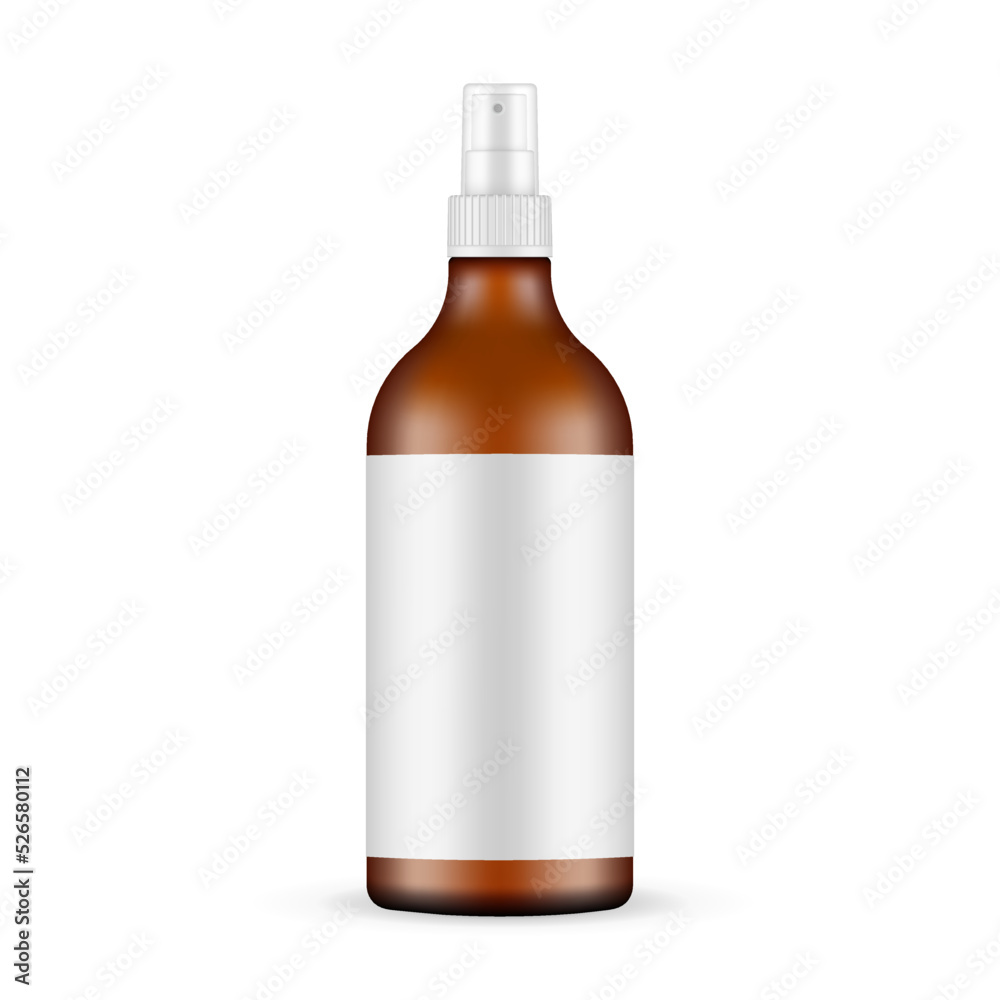 Amber Plastic Spray Bottle Mockup With Blank Label, Isolated on White Background. Vector Illustration Amber Plastic Spray Bottle Mockup With Blank Label, Isolated on White Background. Vector Illustration