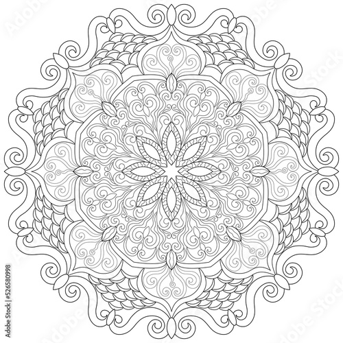 Colouring page  hand drawn  vector. Mandala 83  ethnic  swirl pattern  object isolated on white background.