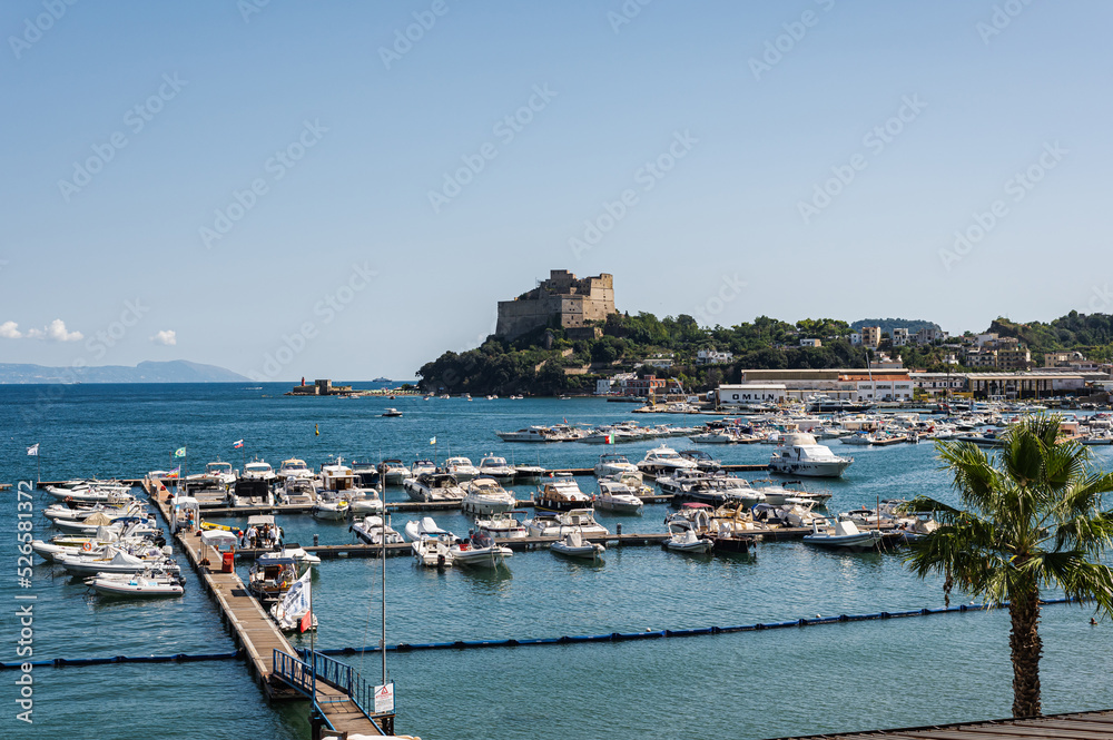 Aragonese Castle (Castello) is a castle next to Ischia, at northern end of the Gulf of Naples, Italy. Beautiful sea view with historical architecture.