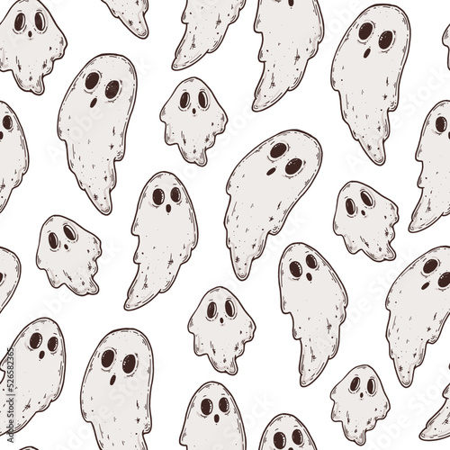 Ghost seamless pattern. Happy halloween background. Hand drawn. Design template.