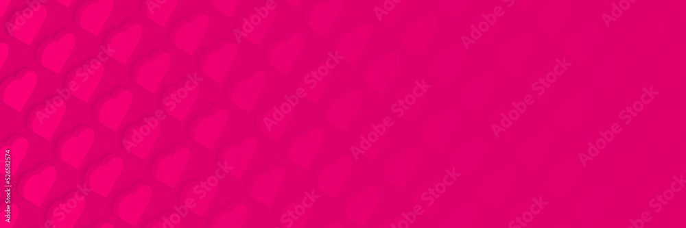 Happy Valentine's Day horizontal vector banner with isometric hearts. Bright promotion template with copy space.