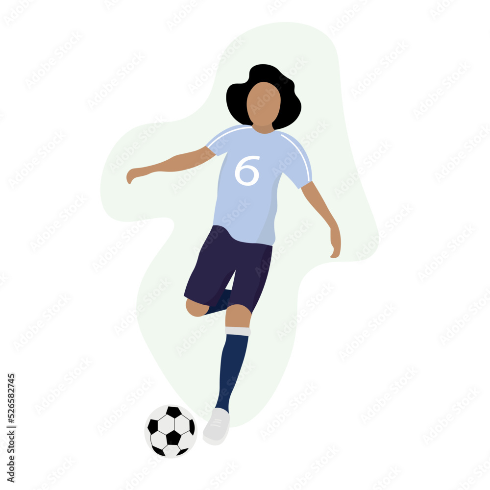 Woman playing soccer on white background