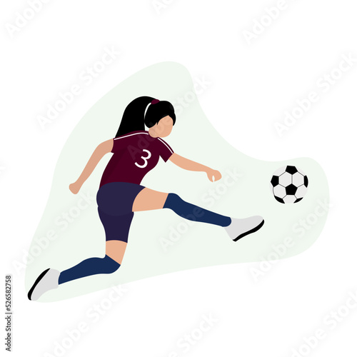 Woman playing soccer on white background