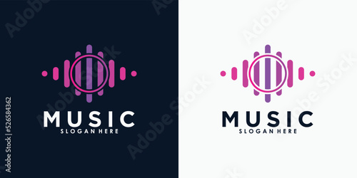 music logo design with creative concept premium vector