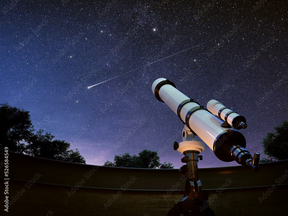 Telescope watching the sky and falling star.3d rendering Telescope watching the sky and falling star.3d rendering