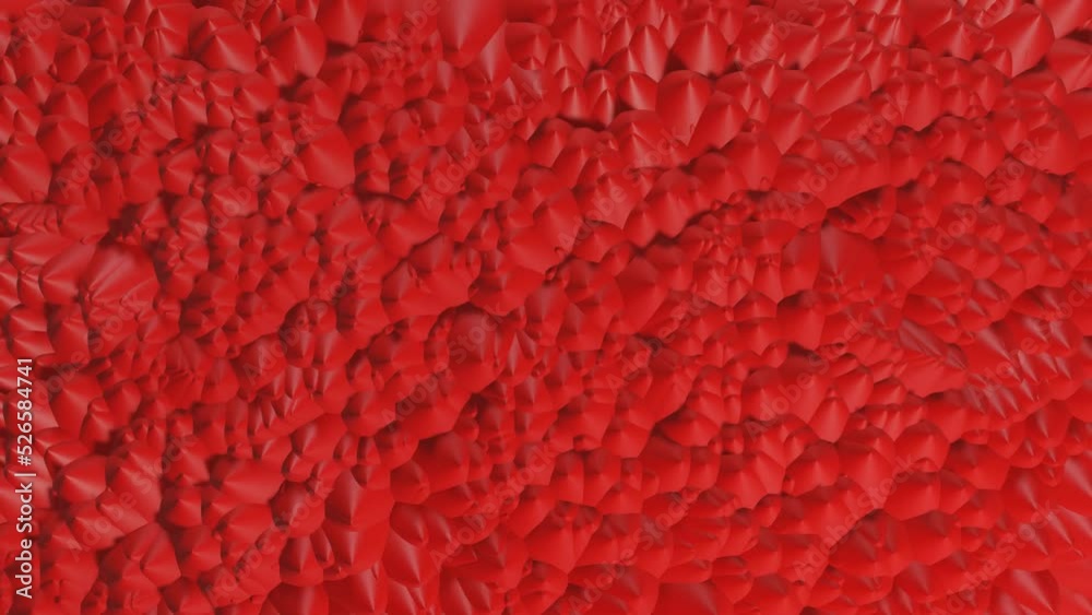 Abstract visualization of red particles motion background, foam, blood, cell division, growth, simple animation, 3d rendered, computer generated