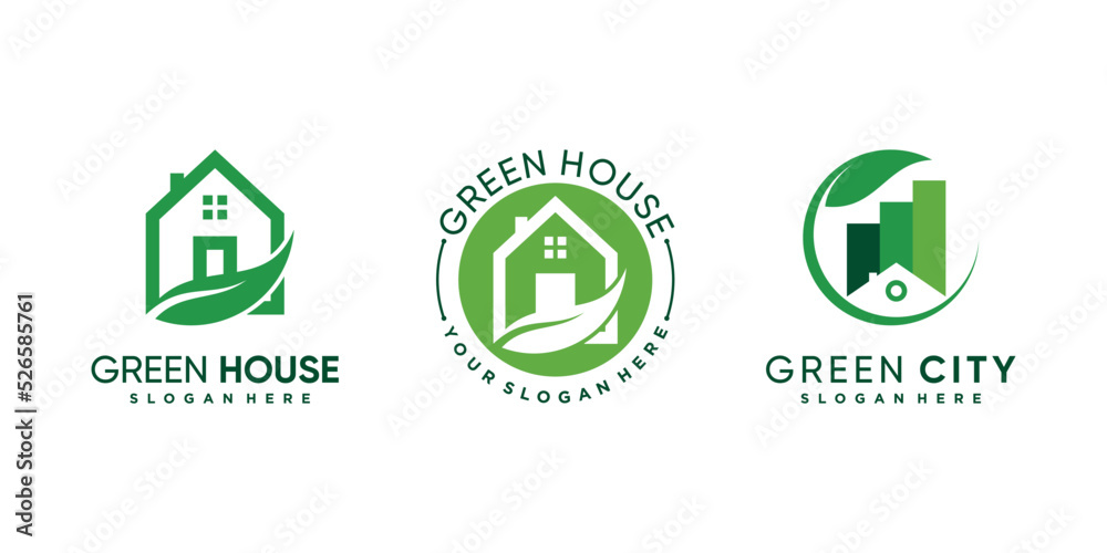Set of green house icon logo design bundle with unique concept and leaf element Premium Vector Set of green house icon logo design bundle with unique concept and leaf element Premium Vector