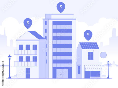 House selection and search, house project, real estate business concept. Find commercial real estate for your business. Choose criteria for office. Vector illustration