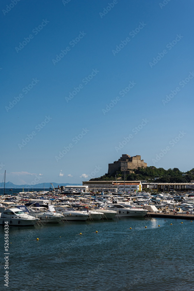 Aragonese Castle (Castello) is a castle next to Ischia, at northern end of the Gulf of Naples, Italy. Beautiful sea view with historical architecture.