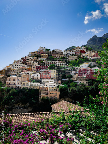 Panoramic view of Positano on Mediterranean Sea in south of Italy