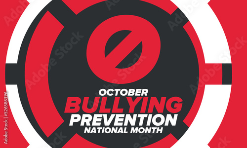 National Bullying Prevention Month in October. Stop bullying. Annual nationwide campaign to keep all youth safe from bullying. Orange color. Poster, card, banner, background. Vector illustration