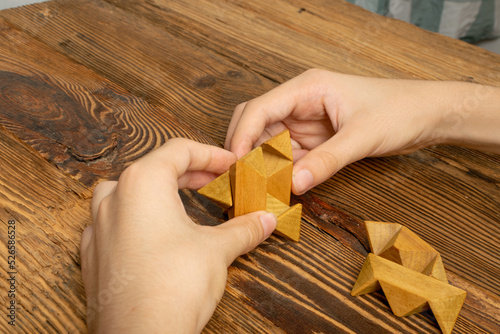 Foto Wood Puzzle, Brain Teaser, Wooden Logic Game 3d Block