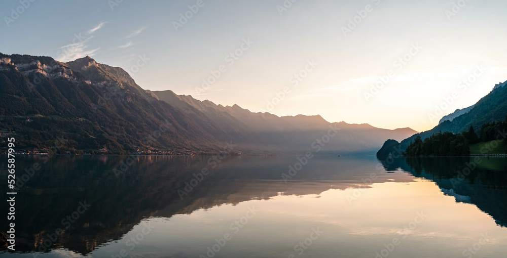 Mount Augstmatthorn at sunrise. Lake Brienzersee, Switzerland.
