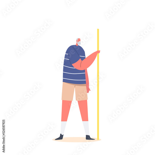 Senior Man Holding Pole in Public Transport Isolated on White Background. Aged Pensioner Stand in Metro or Bus Commuter