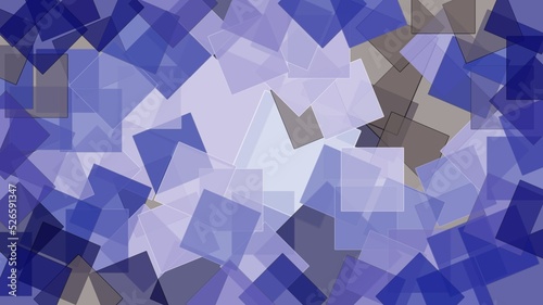 Abstract illustration featuring overlapping square sticky notes in shades of blue, purple and brown