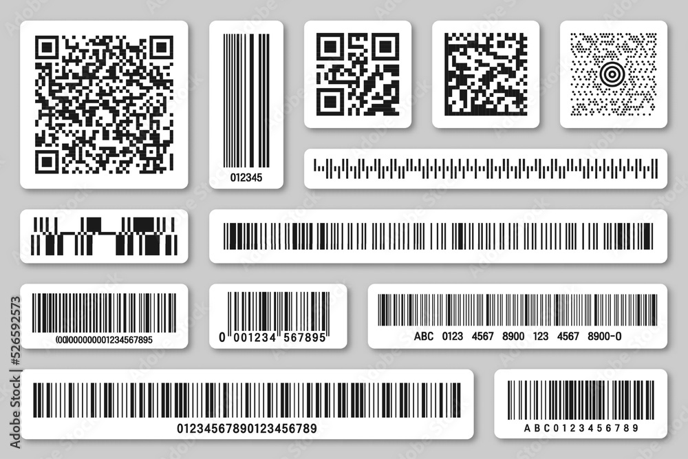 Set of product barcodes and QR codes. Identification tracking code ...
