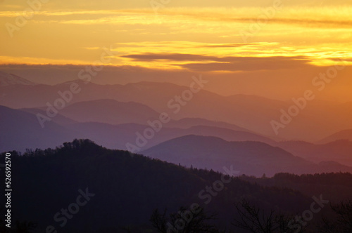 Beautiful view of mountains in Králiky, Slovakia, at colorful sunrise