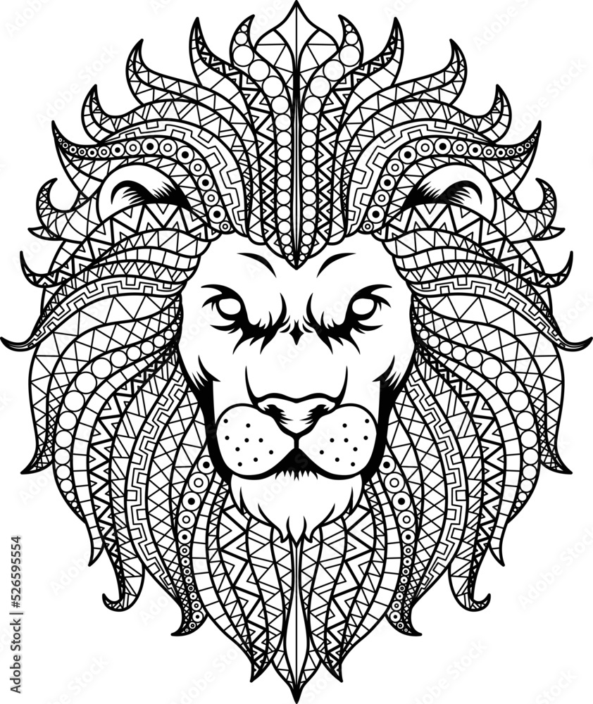 Obraz premium Vector Aztec Lion Head Line Art