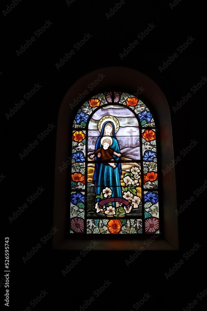 stained glass window in church in Locmaria , Belle Ile 