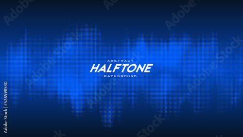 Abstract vector torn blue halftone sound wave. Scrathed dotted texture element.