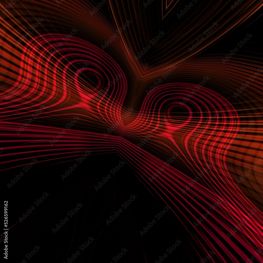 Fototapeta premium Red abstract lines and waves with effects on a black background