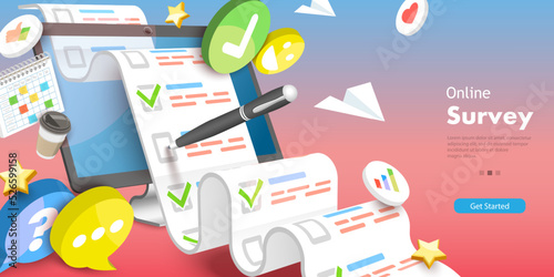 3D Vector Conceptual Illustration of Online Survey, Digital Questionnaire Form