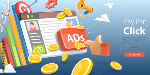 3D Vector Conceptual Illustration of Pay Per Click, Internet Marketing and Online AD