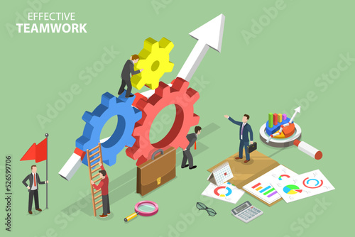 3D Isometric Flat Vector Conceptual Illustration of Effective Teamwork, Working Process and Team Collaboration