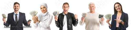 Set of happy men with money...