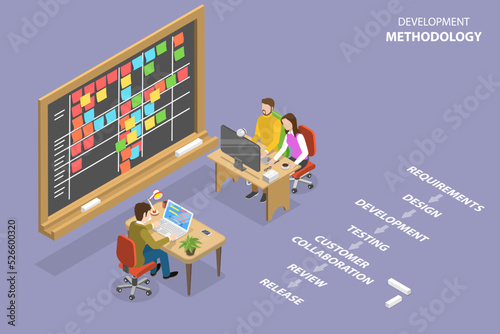 3D Isometric Flat Vector Conceptual Illustration of Agile Development Methodology, Scrum Task Board