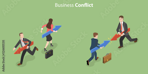 3D Isometric Flat Vector Conceptual Illustration of Business Conflict, Rivalry and Business Competition