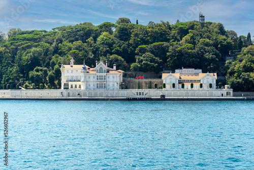 Views of various mansions and nostalgic buildings from the sea, on the European side of Istanbul, on the Bosphorus. Residence by the sea