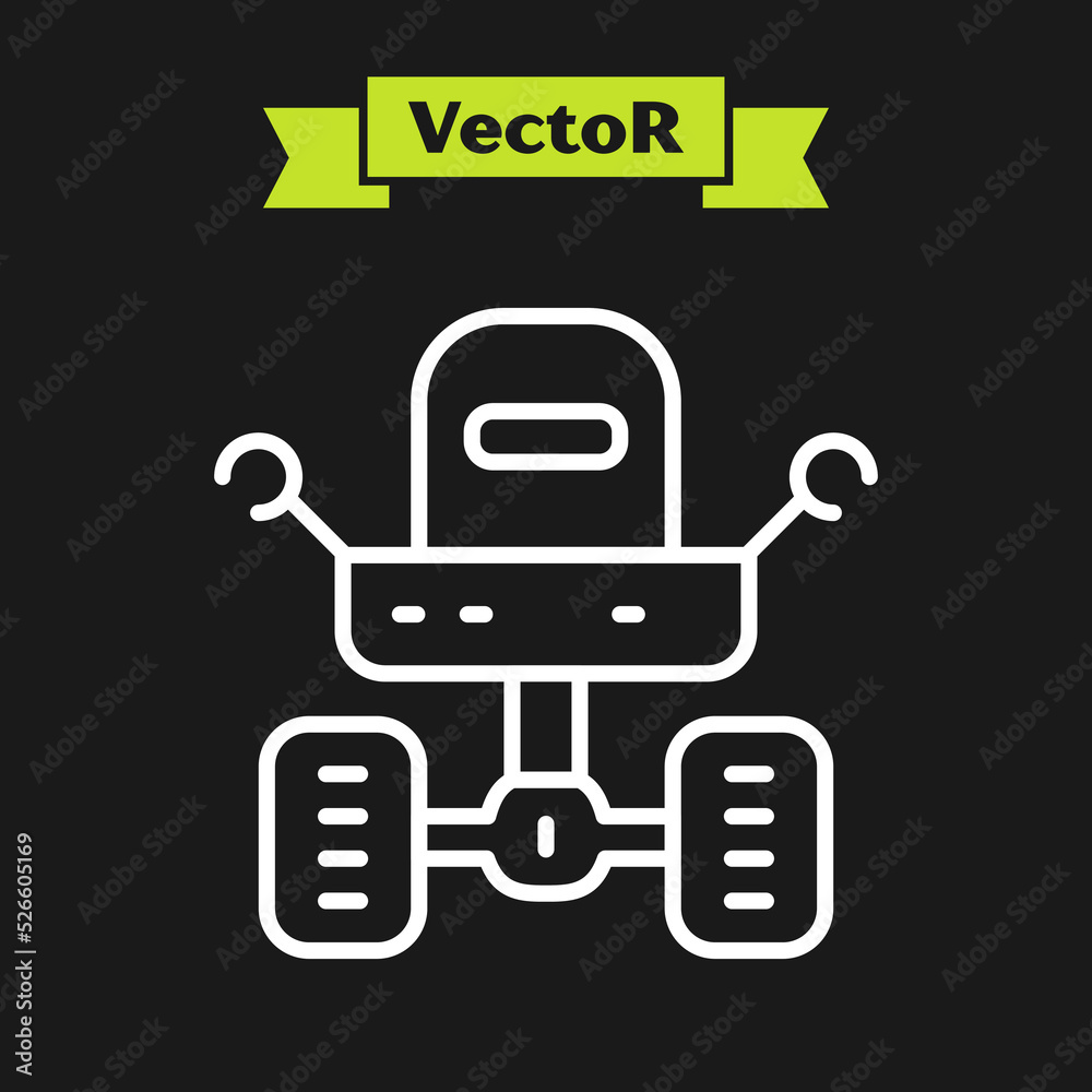 White line Mars rover icon isolated on black background. Space rover. Moonwalker sign. Apparatus for studying planets surface. Vector