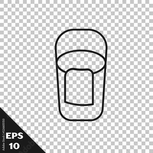 Black line Bucket with rag icon isolated on transparent background. Cleaning service concept. Vector