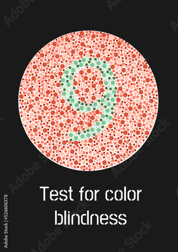 Ishihara test for color blindness. Color blind test. Green number 9 for colorblind people. Vector illustration. photo