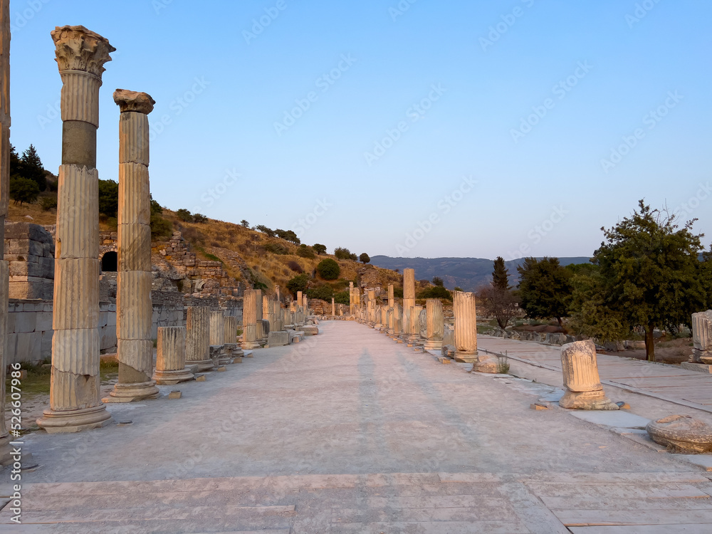 Ephesus Ancient City Arkadiana Street, Front view of Arkadiana street in the ancient city of Ephesus