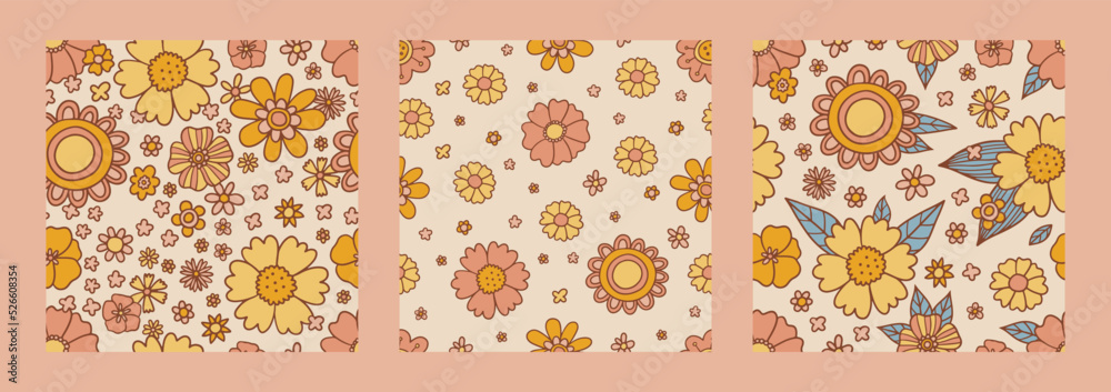 Retro floral groovy vector seamless patterns surface design Retro floral groovy vector seamless patterns surface design