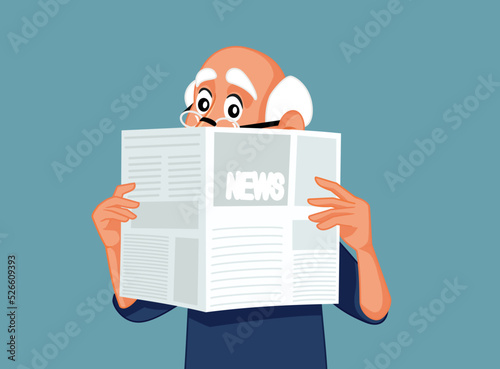 Elderly Man Reading a Newspaper Vector Cartoon Illustration. Elderly person checking an important article feeling surprised 
