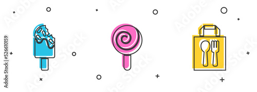 Set Ice cream, Lollipop and Online ordering and delivery icon. Vector