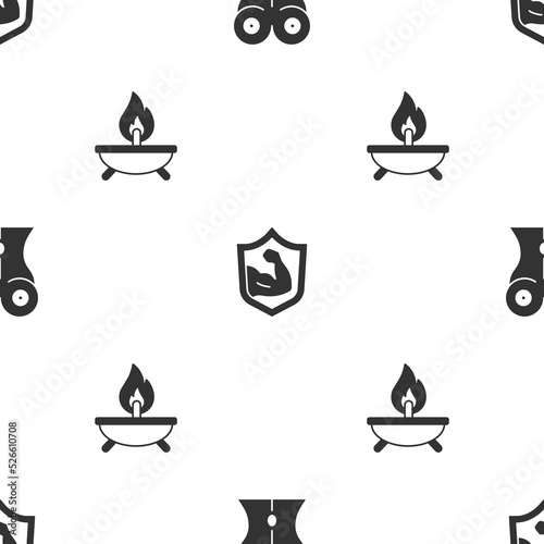 Set Women waist  Bodybuilder muscle and Aroma candle on seamless pattern. Vector
