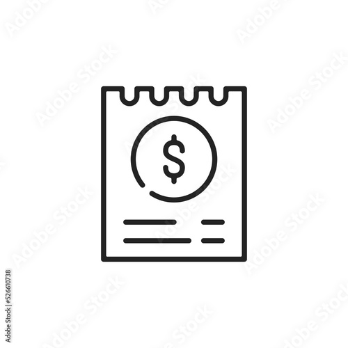 Receipt icon. Thin line design. Vector icon