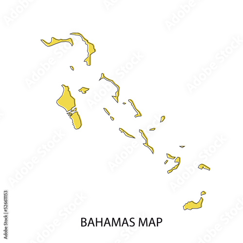 Bahamas vector map in yellow color with black stroke and white background
